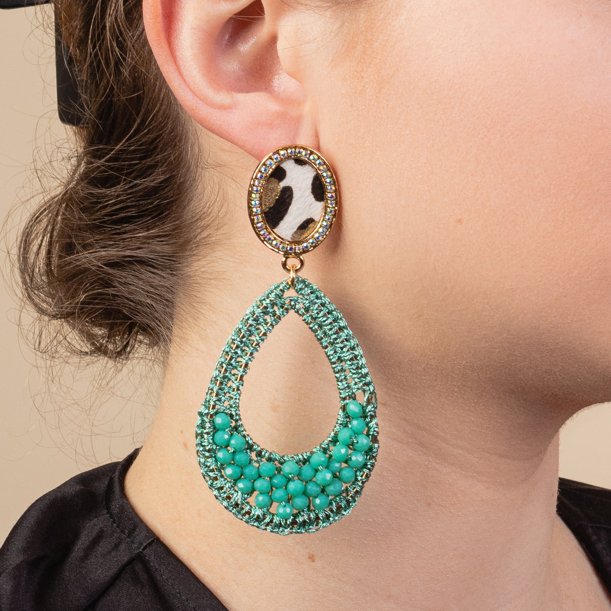 1304 - Animal Print Hoop Earrings - Turquoise