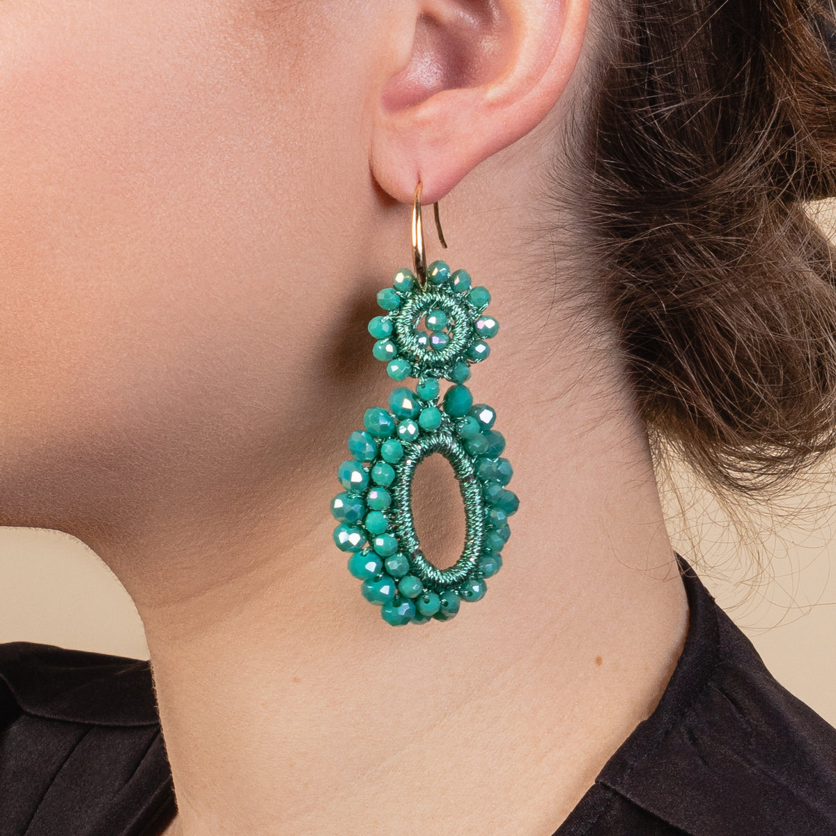 1308 - Beaded Hoop Earrings - Turquoise