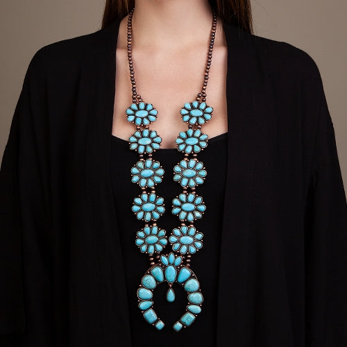 72441-Squash Blossom Necklace - Copper Turquoise