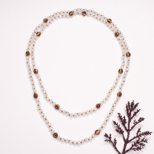 72503 - Beaded Necklace with Leopard Beads - 33-White Jade AB