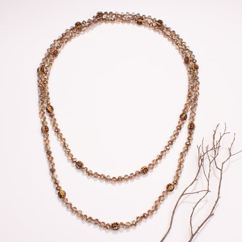 72503 - Crystal Beaded Necklace with Leopard Beads - 45-Rose Gold - Fashion Jewelry Wholesale