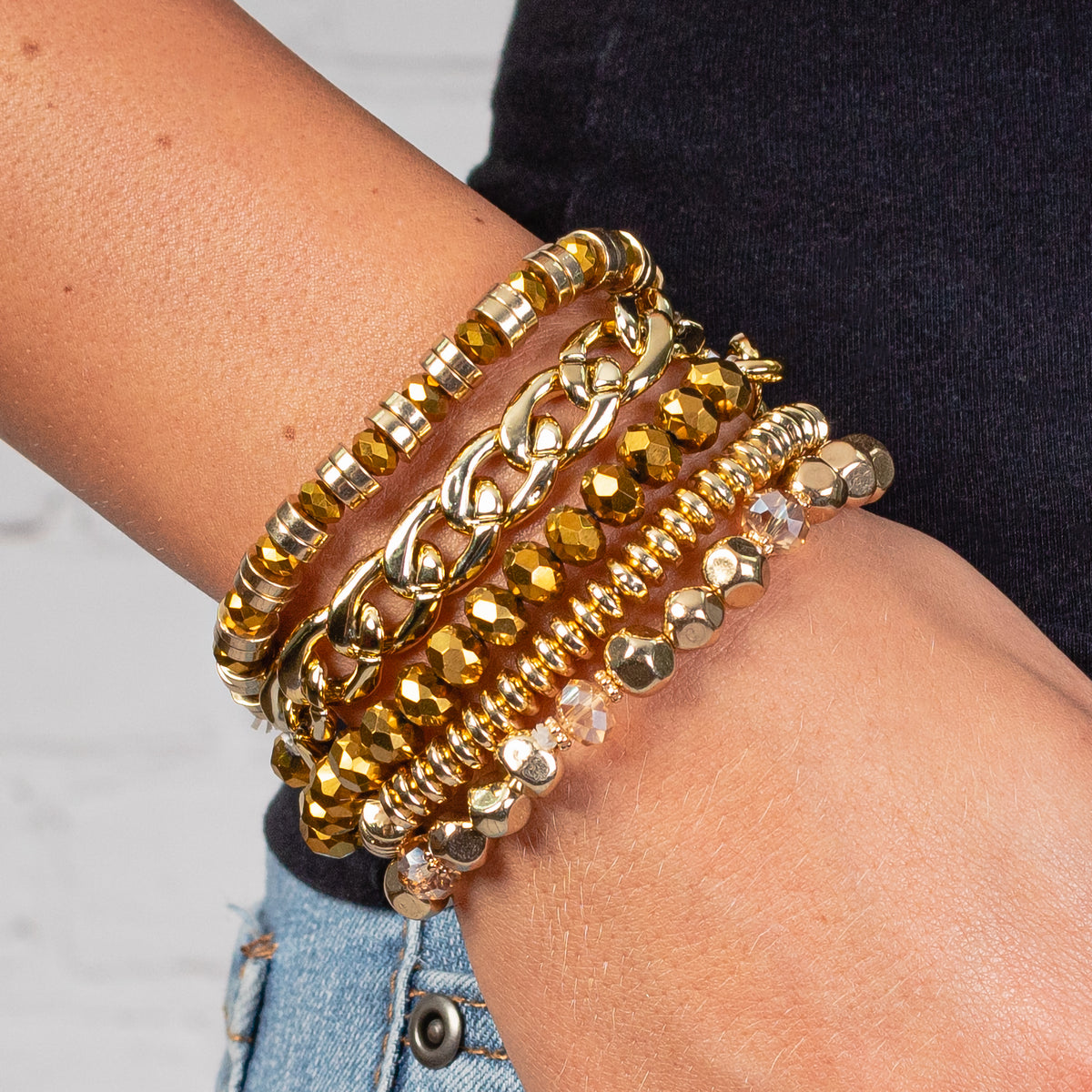 1401 - Stacked Crystal Bracelets - Gold