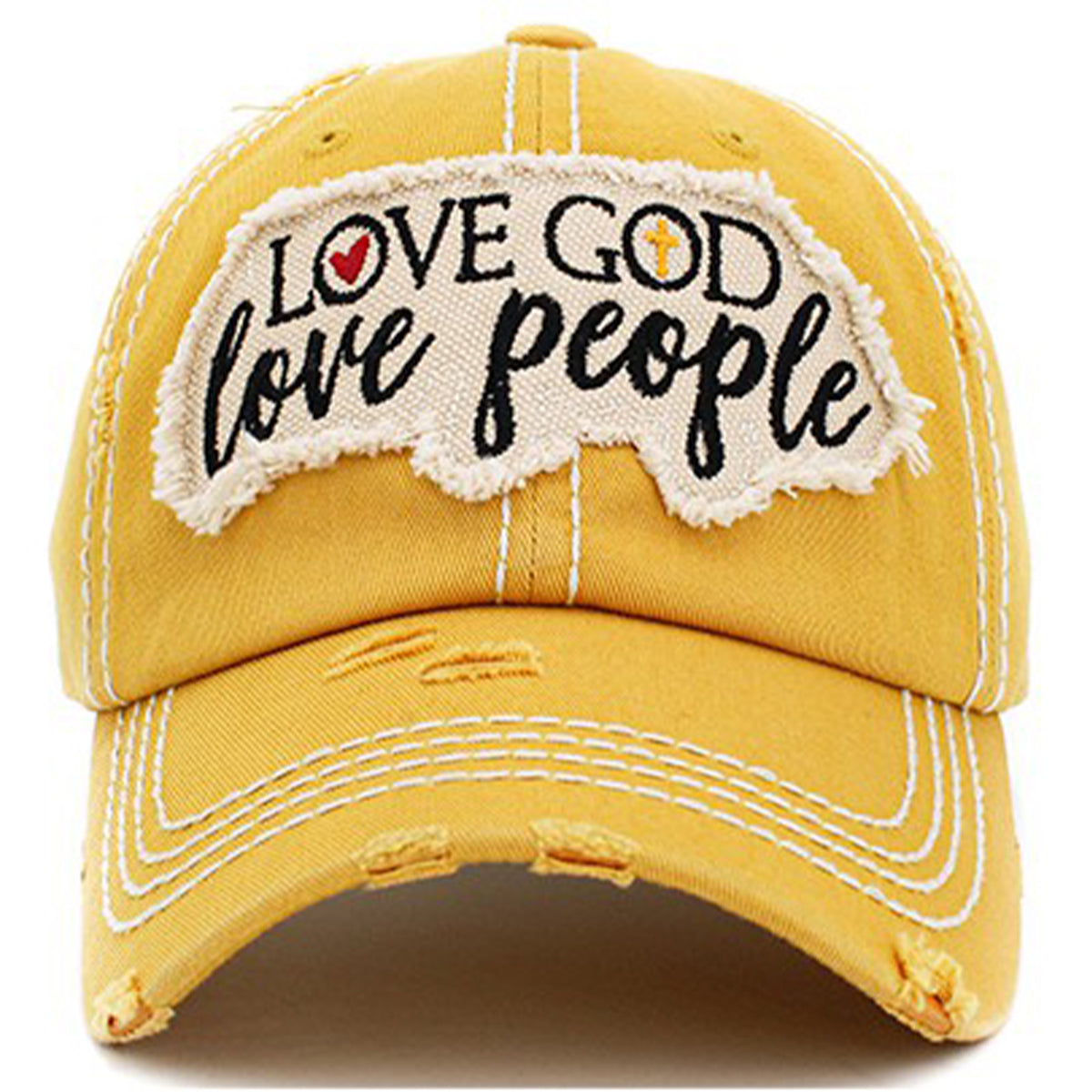 1401 - Love God Love People Hat - Yellow