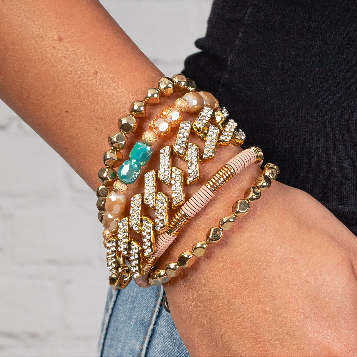 1402 - Crystal Beaded Stacked Bracelets - Multi