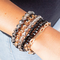 Load image into Gallery viewer, 1406 - Stacked Crystal Beaded Bracelets - Black
