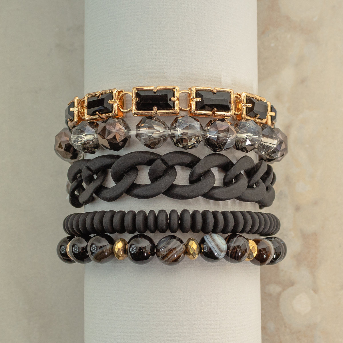 1407 - Stacked Bracelets - Black