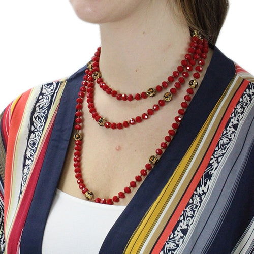 72503 - Beaded Necklace with Leopard Beads - 5-Red