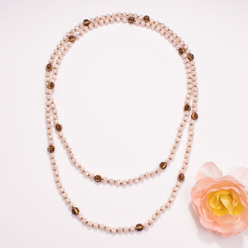 72503 - Beaded Necklace with Leopard Beads - Beige