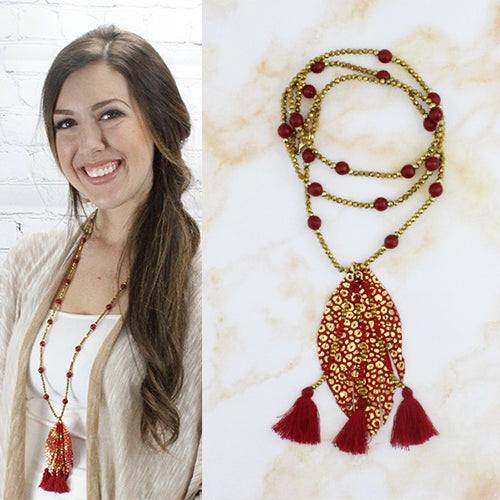 72553 - Feather Necklace - Red