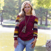 Load image into Gallery viewer, 10460 - Leopard Print and Striped Puffed Sleeve Top
