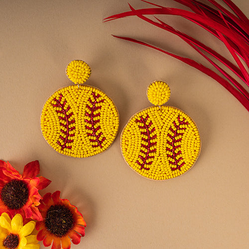 1531 - Beaded Baseball / Softball Earrings - Fashion Jewelry Wholesale