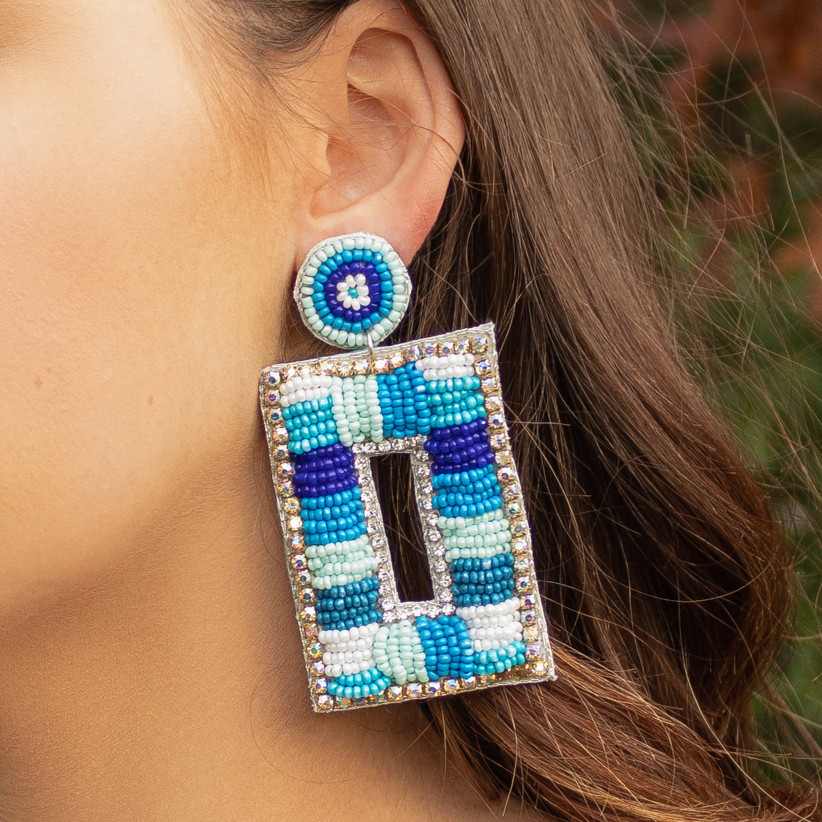 1533 - Beaded Rectangle Earrings - Blue