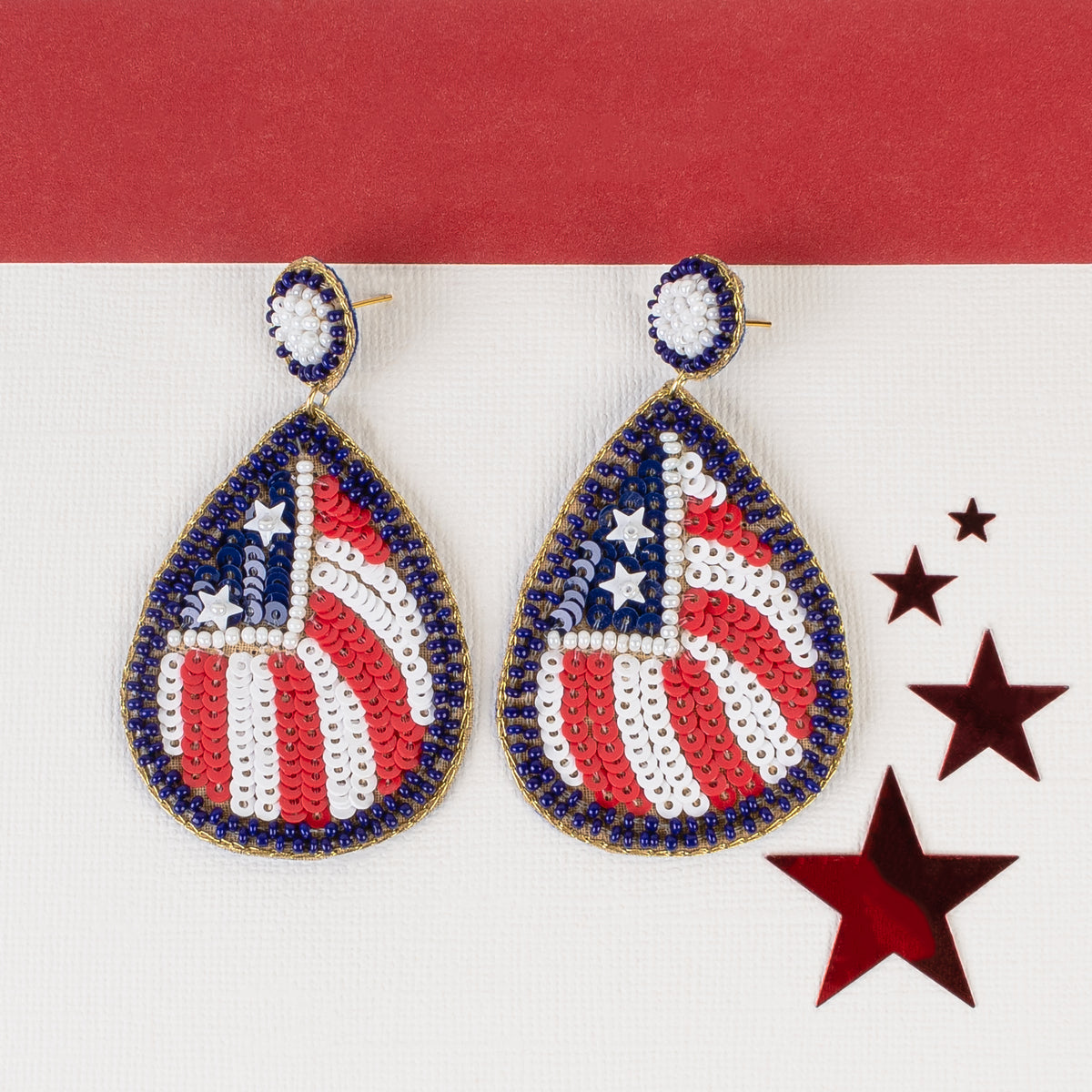 1536 - Stars and Stripes Earrings - Red, White, & Blue