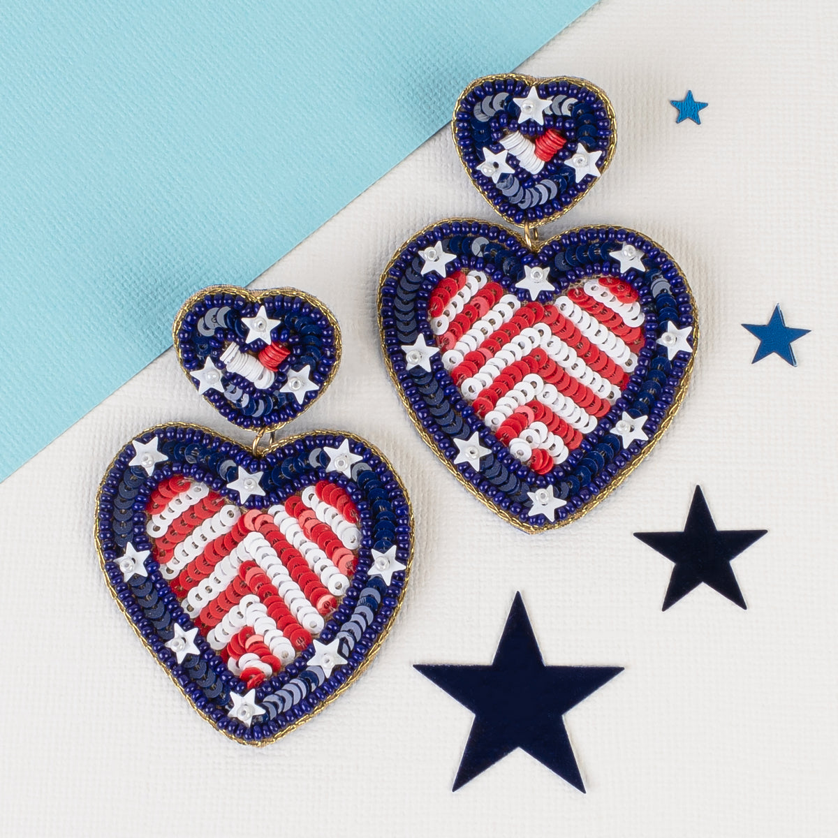 1537 - Americana Heart Earrings - Red, White, & Blue