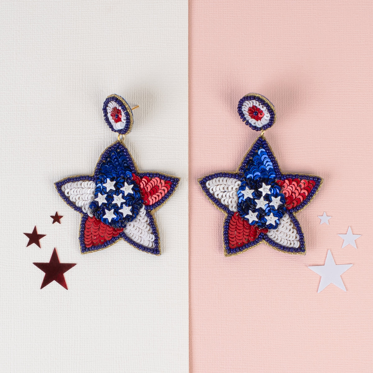 1540 - Star Earrings - Red, White, & Blue