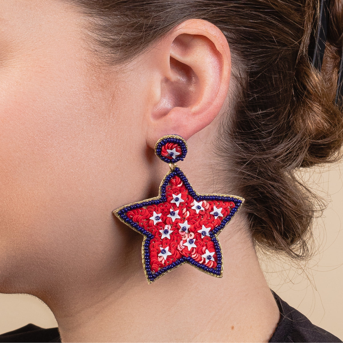 1544 - Star Earrings - Red, White, & Blue