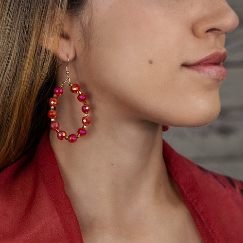 73878 - Crystal Earrings Red - Fashion Jewelry Wholesale