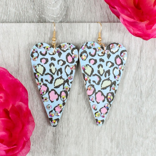 73903 - Heart Leopard Gem Earrings - Fashion Jewelry Wholesale