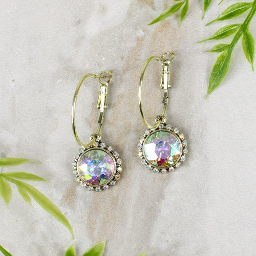 73915 - Class Crystal Hoop Earrings - AB - Fashion Jewelry Wholesale