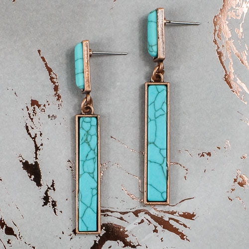 73921 - Rectangle Turquoise Bar Earrings - Turquoise Copper