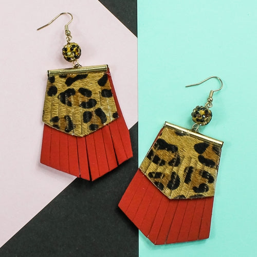 73925 - Leopard Fringe Earrings - Red