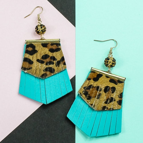 73925 - Leopard Fringe Earrings - Turquoise