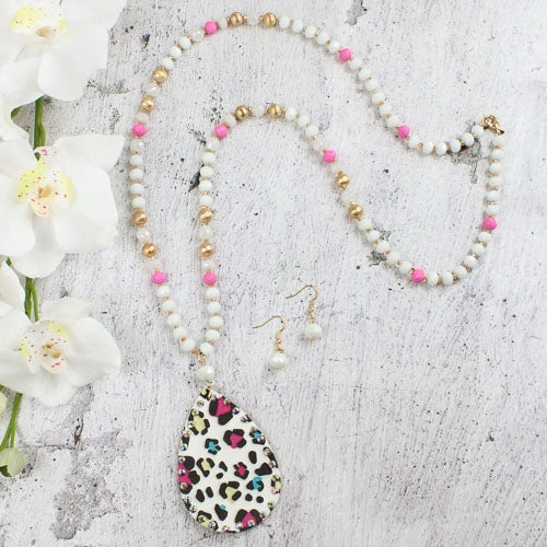 72664 - Leopard Beaded Necklace - White