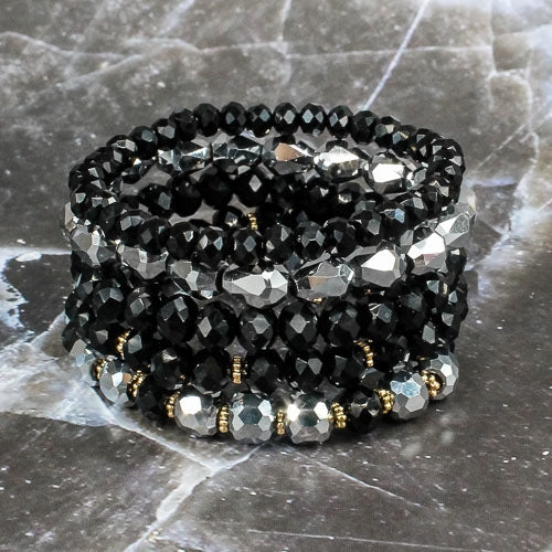 74691 - Crystal Beaded Stacked Bracelets - Black