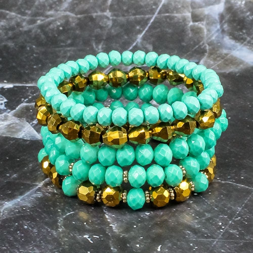 74691 - Crystal Beaded Stacked Bracelets - Turquoise
