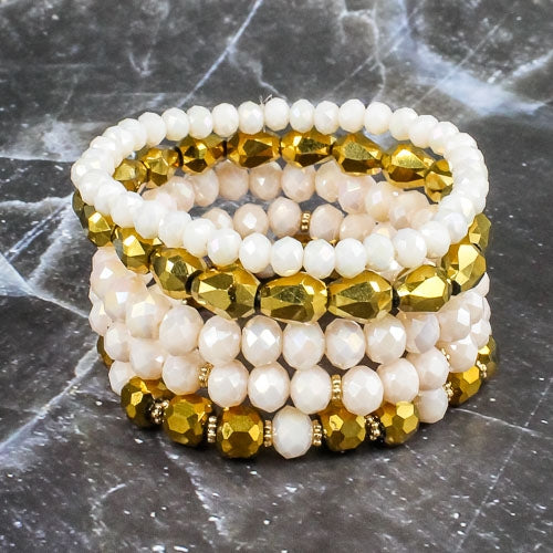 74691 - Crystal Beaded Stacked Bracelets - White