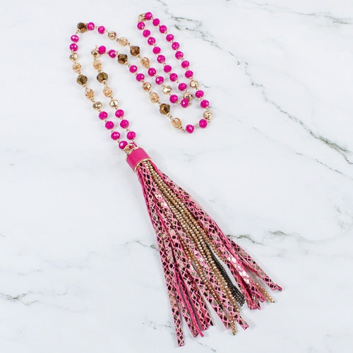 72662 - Crystal Tassel Necklace  - Fashion Jewelry Wholesale