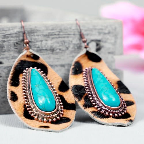 73987 - Animal Print Turquoise Earrings - Turquoise Leopard