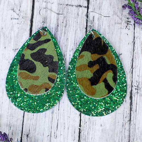 73969 - Layered Glitter Earrings - Green