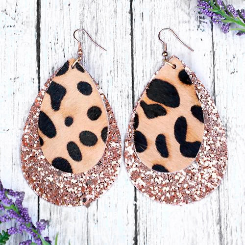 73969 - Layered Glitter Earrings - Rose Gold Cheetah