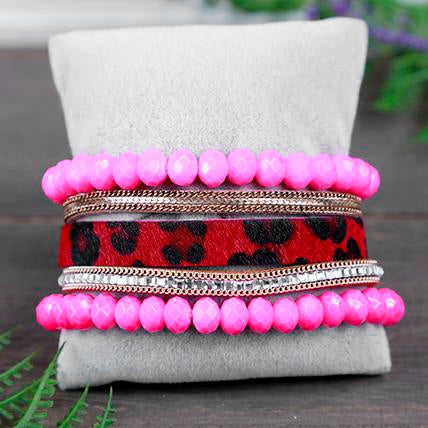 74699 - Animal Hide Stacked Bracelets - Fuchsia