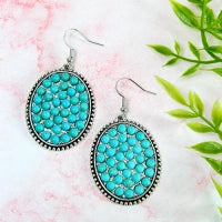 734008 - Turquoise Beaded Earrings - Turquoise & Silver - Fashion Jewelry Wholesale