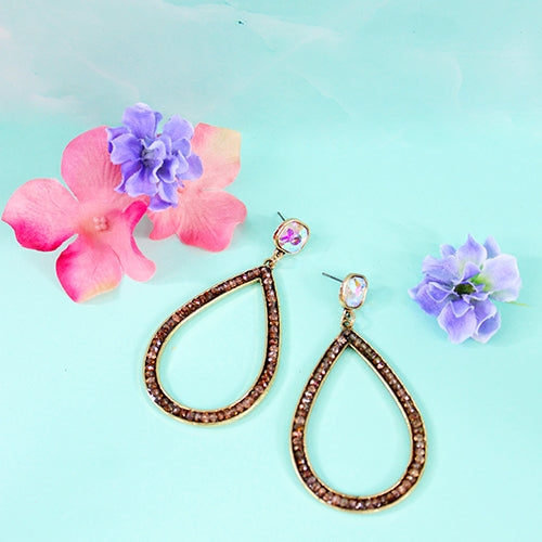 734002 - Crystal Studded Hoop Earrings - Rose Gold