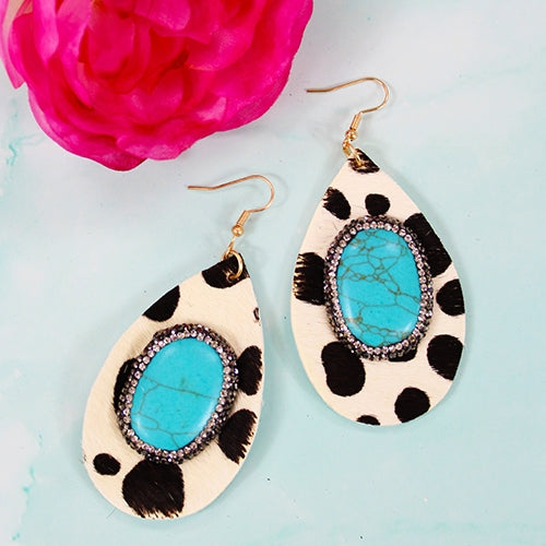 73996 - Turquoise Stone Earrings - Cow