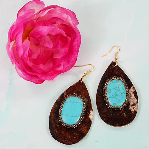 73996 - Turquoise Stone Earrings - Turquoise Brown