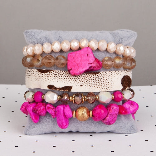 74710 - Stacked Crystal Bracelets - Fuchsia