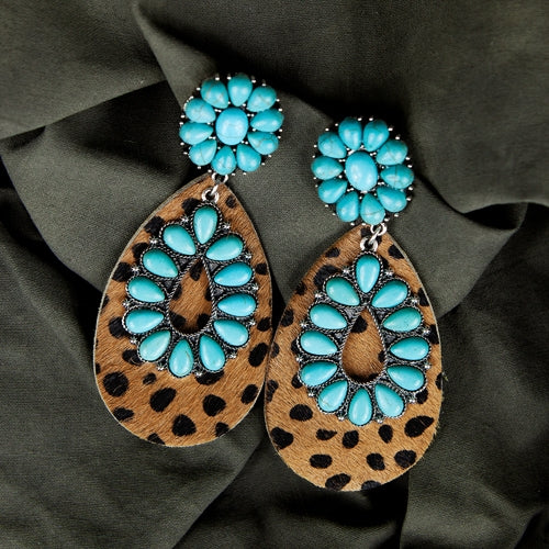 73993 - Flower and Leopard Earrings - Fashion Jewelry Wholesale