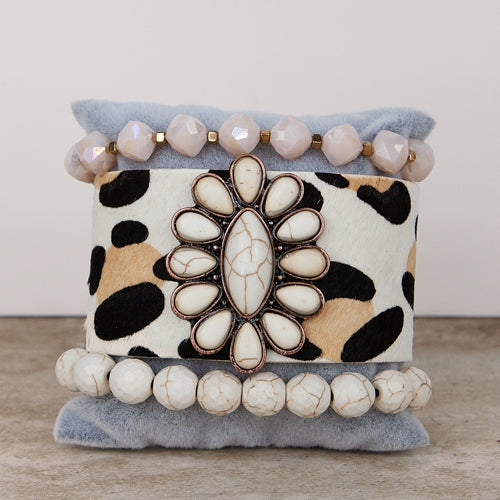 74702 - Stacked Bracelets - Ivory Leopard