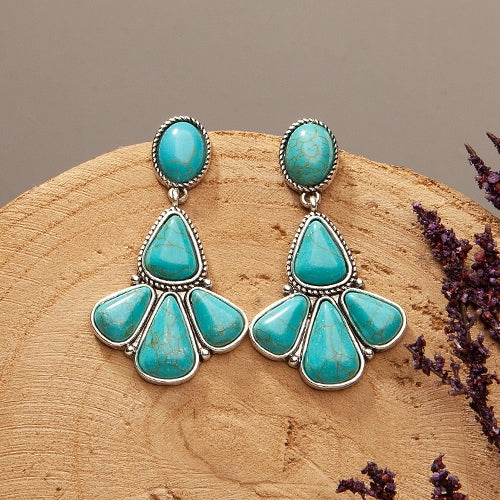 734014 - Squash Blossom Earrings - Turquoise & Silver - Fashion Jewelry Wholesale