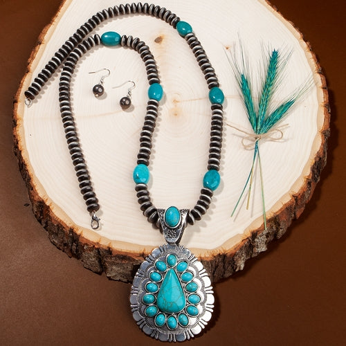 72700 - Squash Blossom Necklace - Turquoise & Silver