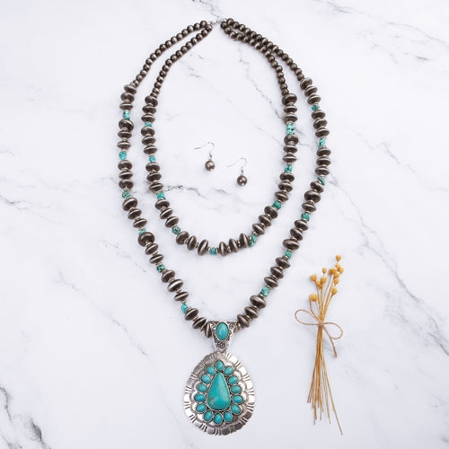 72703 - Squash Blossom Necklace - Turquoise & Silver