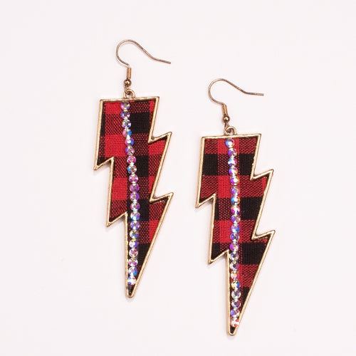 734017 - Leopard Lightning Bolt Earrings - Red Plaid