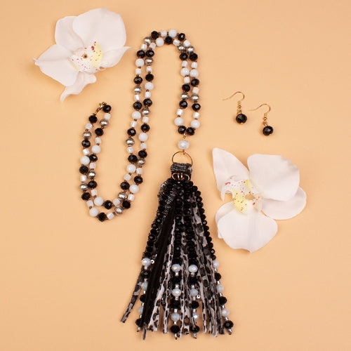 72712 - Animal Print Tassel Necklace- Black