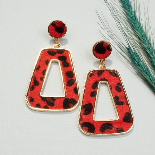 734027 - Triangle Animal Hide Earrings - Fashion Jewelry Wholesale