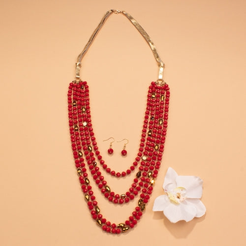 72655 - Beaded Layered Necklace - Red