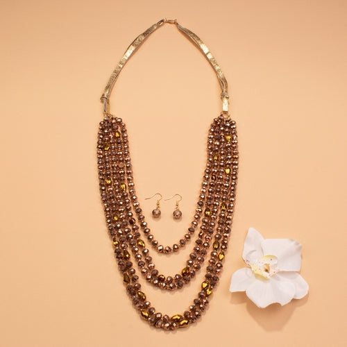 72655 - Beaded Layered Necklace - Rose Gold